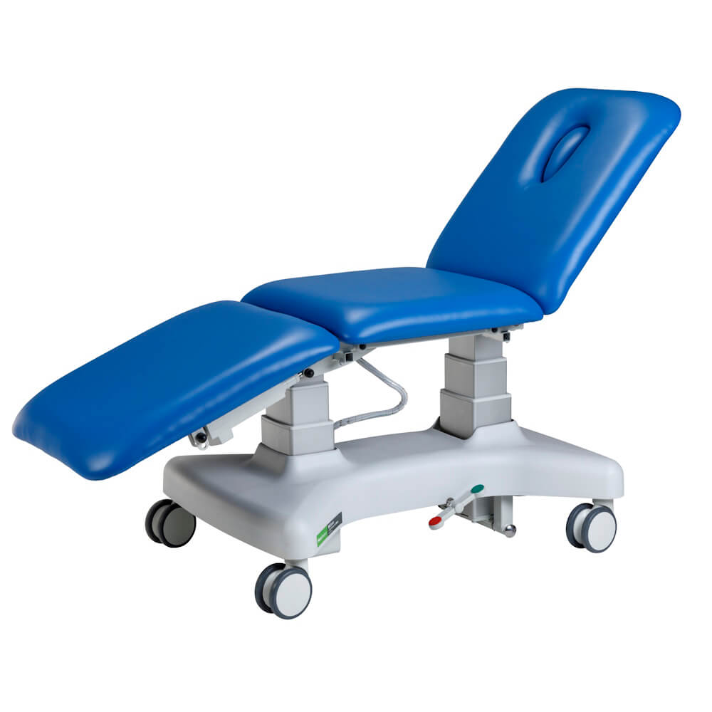 Plinth Medical 3 Section Platinum Electric Treatment Couch 94PLI-3 ready for a patient